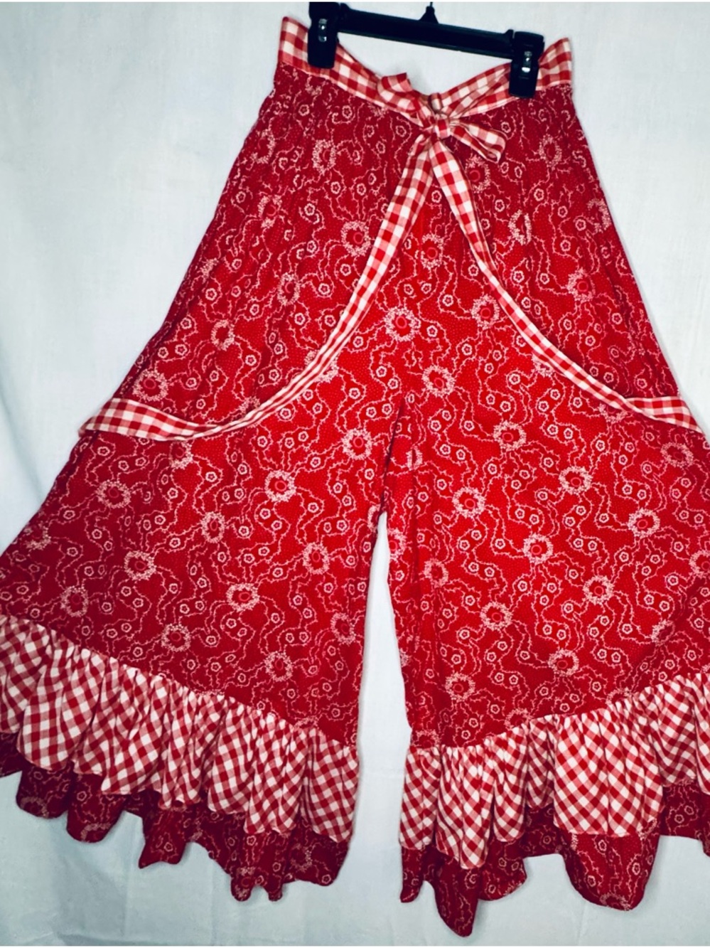 ✨RARE✨Vtg 70s Fritzi of California Prairie Palazzo Pants Ruffle Calico Gingham